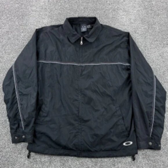 Vintage Y2K Oakley Software Windbreaker Jacket Mens XL Black Zip Cyber Gorp - Picture 1 of 6